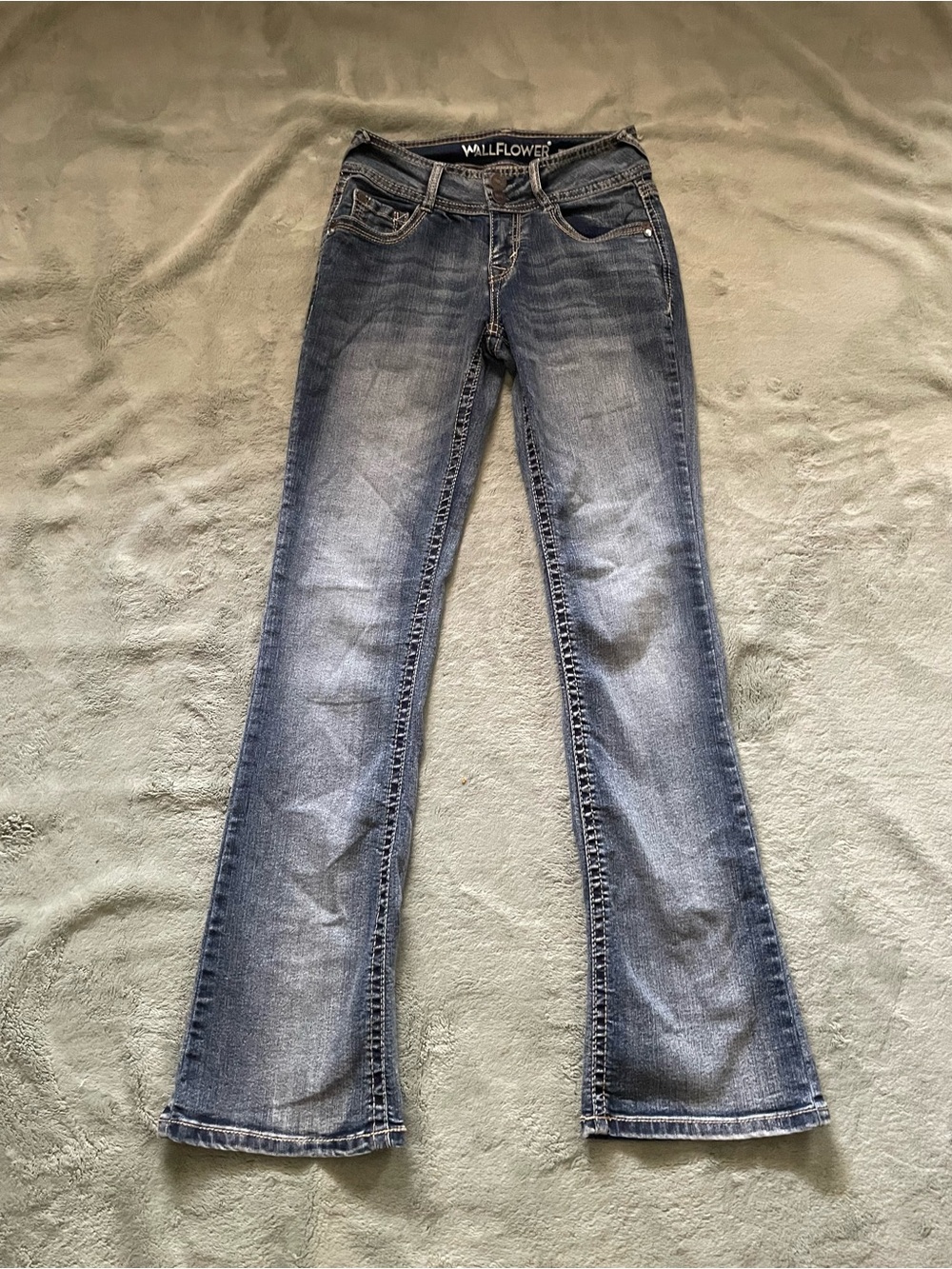 Wallflower Women's Faded Blue Flare Jeans